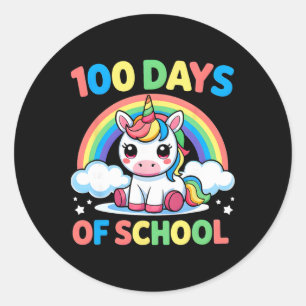 Sticker Rond Licorne 100 Jours D'école 100 Jours Plus Intellige