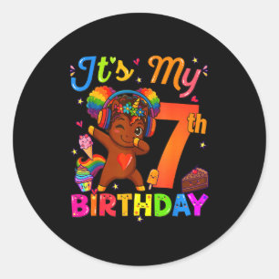 Sticker Rond Licorne Afro 7e anniversaire fille cheveux naturel