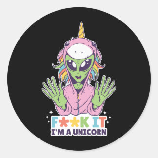 Sticker Rond licorne alien