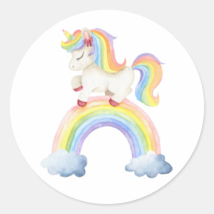 Sticker Rond Licorne Arc-en-ciel 