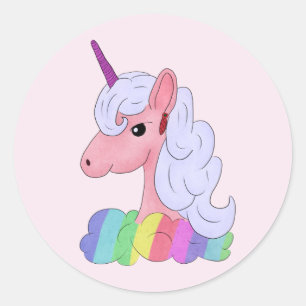 Sticker Rond Licorne arc-en-ciel