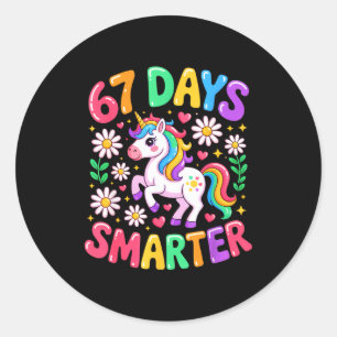 Sticker Rond Licorne arc-en-ciel 67 jours plus intelligente 67e
