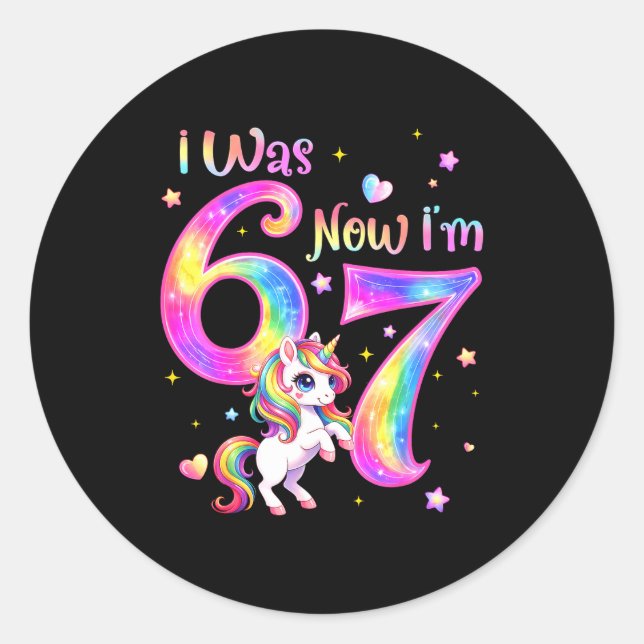 Sticker Rond Licorne avait 6 7 six sept 7ème anniversaire fille (Devant)