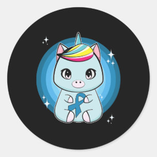 Sticker Rond Licorne avec ruban de sensibilisation au diabète