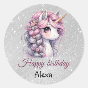 Sticker Rond Licorne bébé magique à l'aquarelle moderne