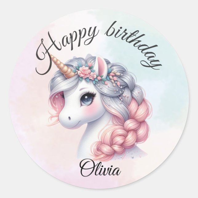 Sticker Rond Licorne bébé magique à l'aquarelle moderne  (Devant)