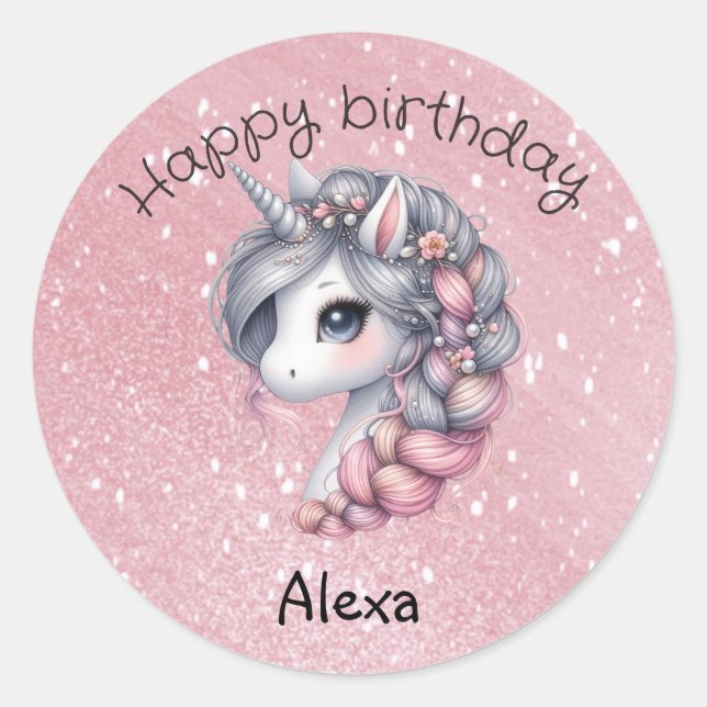 Sticker Rond Licorne bébé magique à l'aquarelle moderne  (Devant)