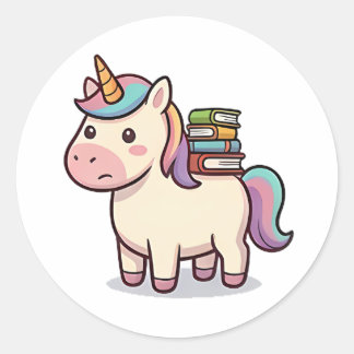 Sticker Rond Licorne Bibliophile