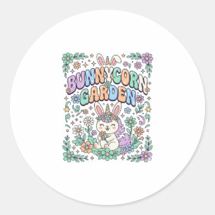 Sticker Rond Licorne Bunnycorn Jardin Kawaii Typographie Design