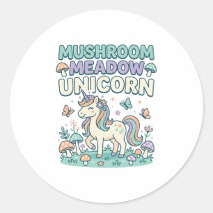 Sticker Rond Licorne Champignon Prairie Licorne T-Shirt Mode De