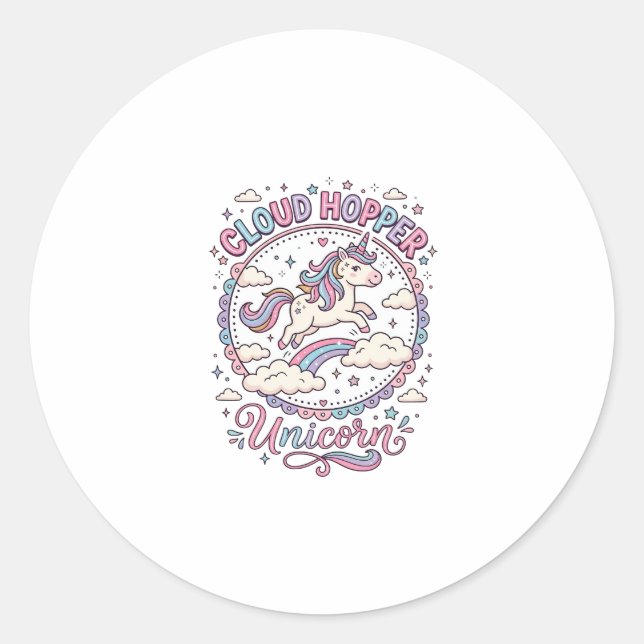 Sticker Rond Licorne Cloud Hopper Licorne Ludique Cadeau Mignon (Devant)