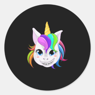 Sticker Rond Licorne Cool Avec Un Appareil Dentaire Drôle Cheva
