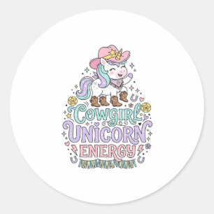 Sticker Rond Licorne Cowgirl Licorne Énergie Mignon Produit Pas