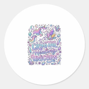 Sticker Rond Licorne Cristal Guérison Cadeau Licorne Idée Vecto