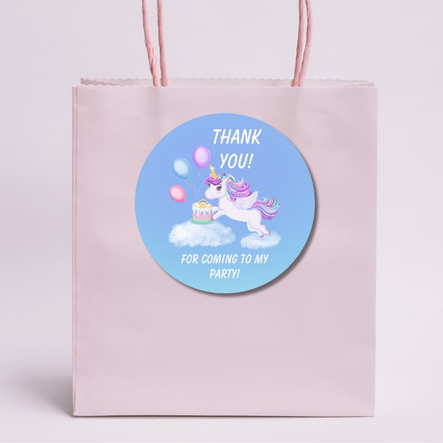 Sticker Rond Licorne d'anniversaire avec gâteau Merci (Créateur téléchargé)