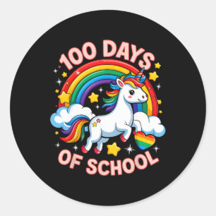 Sticker Rond Licorne de 100 jours d'école Filles Enseignant 100