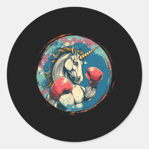 Sticker Rond Licorne de boxe avec gants de boxe Kickboxing Mign
