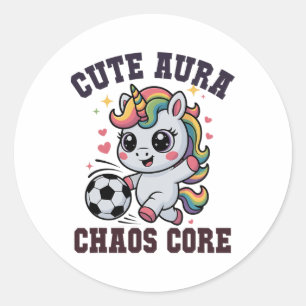 Sticker Rond Licorne de football drôle Aura mignonne Chaos Core