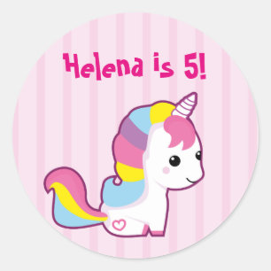Sticker Rond Licorne de Kawaii - anniversaire