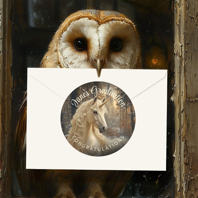 Sticker Rond Licorne de la Forêt Enneigée Poney Enchanté Sépia  (Créateur téléchargé)