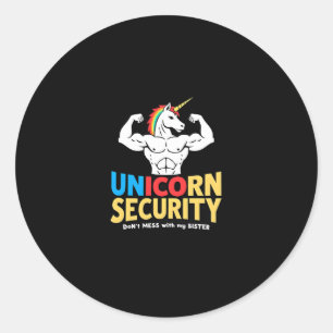 Sticker Rond Licorne de sécurité drôle de frère Ne plaisante pa