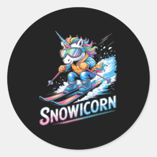 Sticker Rond licorne de ski skieur de sport d'hiver drôle de sk