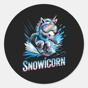 Sticker Rond licorne de ski sport d'hiver skieur drôle de ski