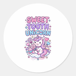 Sticker Rond Licorne Douce Dent Licorne Mignonne Pastel Mignon