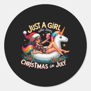Sticker Rond Licorne Drôle Fille Juste Une Fille Qui Aime Noël