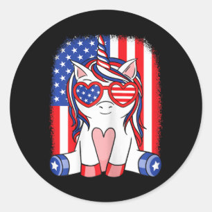 Sticker Rond Licorne du 4 juillet Drapeau américain Patriotique