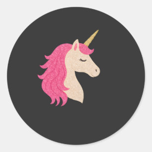 Sticker Rond Licorne Élégante Pailletée au Style Étincelant