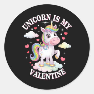 Sticker Rond Licorne est ma Saint-Valentin Mignonne Magique Arc