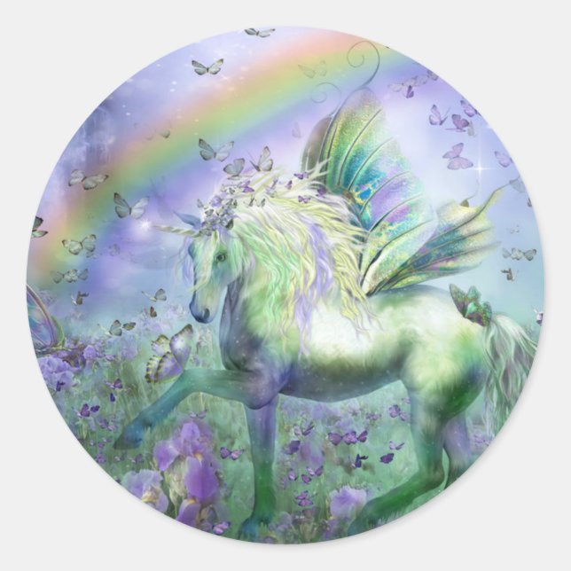 Sticker Rond licorne et papillons (Devant)