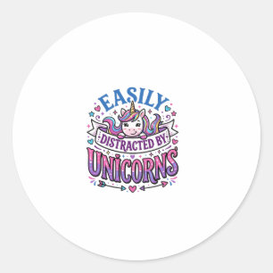 Sticker Rond Licorne facilement distrait par la publicité de li