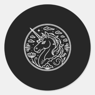 Sticker Rond Licorne festive 2026 Année du Cheval Fortune Rid