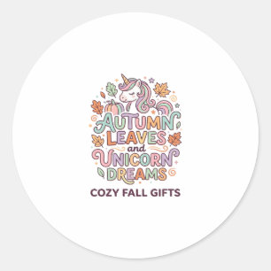 Sticker Rond Licorne Feuilles d'automne et rêves de licorne Typ