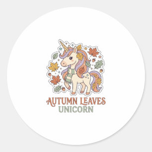 Sticker Rond Licorne Feuilles D'automne Licorne Graphisme Merch