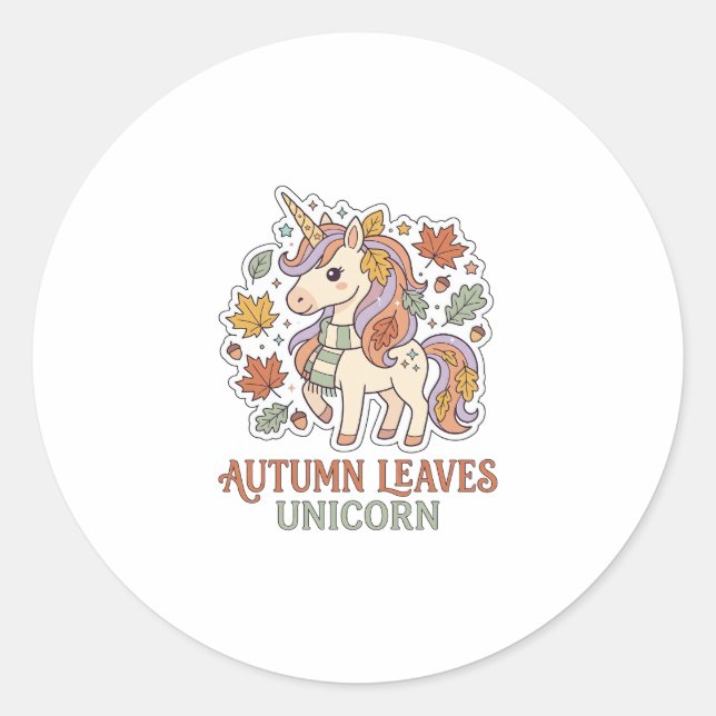 Sticker Rond Licorne Feuilles D'automne Licorne Graphisme Merch (Devant)