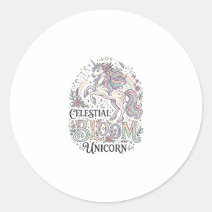 Sticker Rond Licorne Fleur Céleste Licorne Premium Vecteur Typ