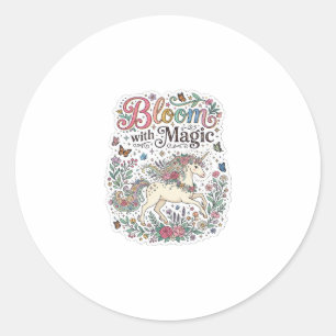 Sticker Rond Licorne Fleurir avec Magie Premium Vector Typograp