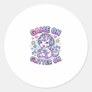 Sticker Rond Licorne Jeu Sur Paillettes Sur Graphisme Merch De