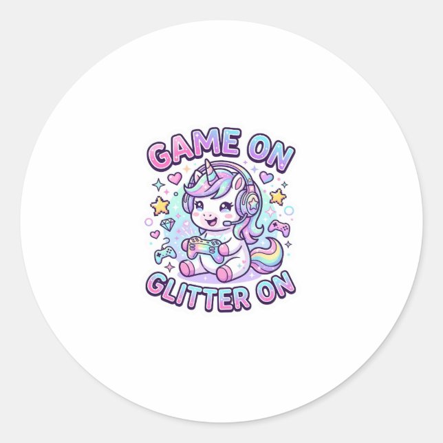 Sticker Rond Licorne Jeu Sur Paillettes Sur Graphisme Merch De (Devant)