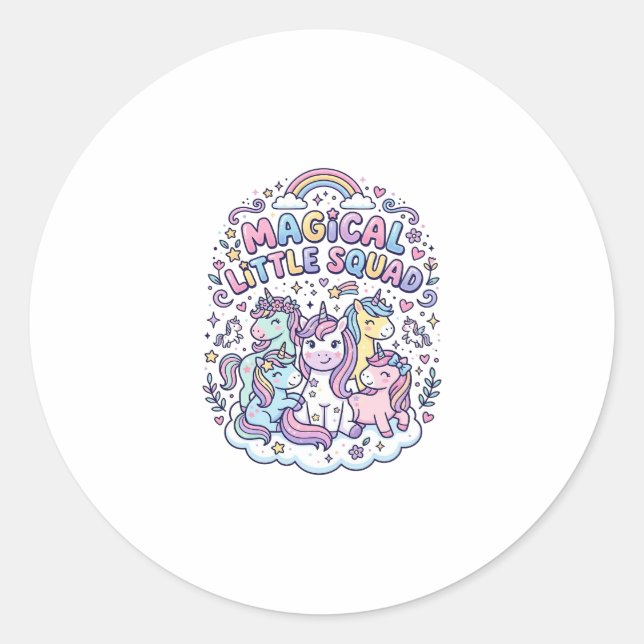 Sticker Rond Licorne Magical Little Squad Conception Graphique  (Devant)