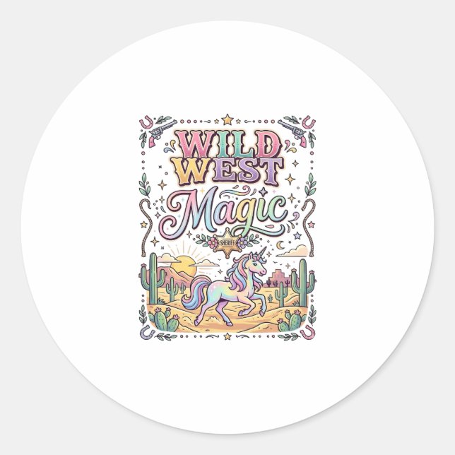 Sticker Rond Licorne Magie Far West Original (Devant)