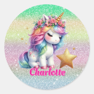 Sticker Rond Licorne magique étoile scintillante