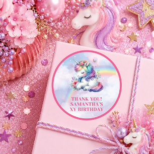 Sticker Rond Licorne Magique Pastel Fille Anniversaire Jour Jol
