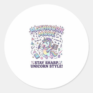 Sticker Rond Licorne Mathicorne Mode Charmant Fond Blanc D