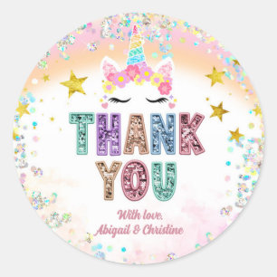 Sticker Rond Licorne Merci Paillettes Pastel