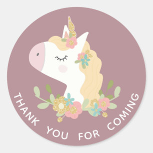 Sticker Rond Licorne mignonne. Bébé. Merci pour venir