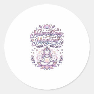 Sticker Rond Licorne Namastay Magique Adorable Typographie Conc